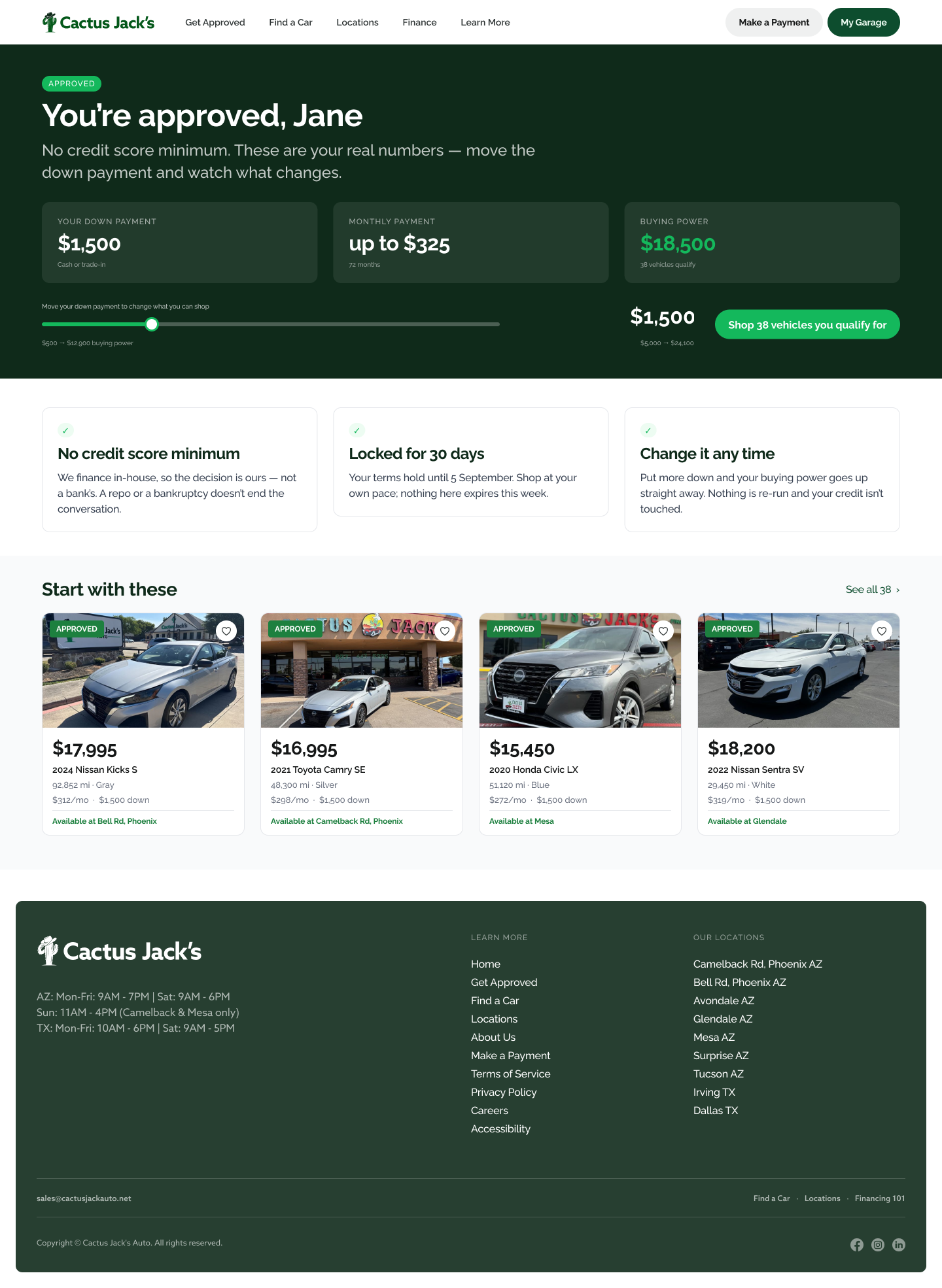 You're approved dashboard showing $18,500 buying power
