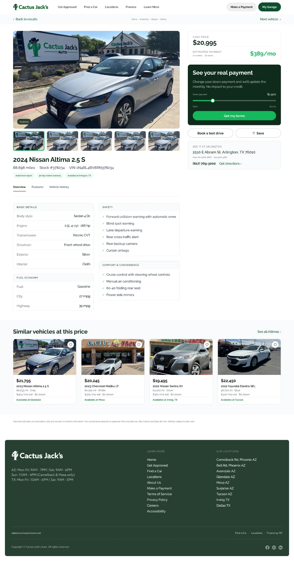 New vehicle detail page with real payment calculator